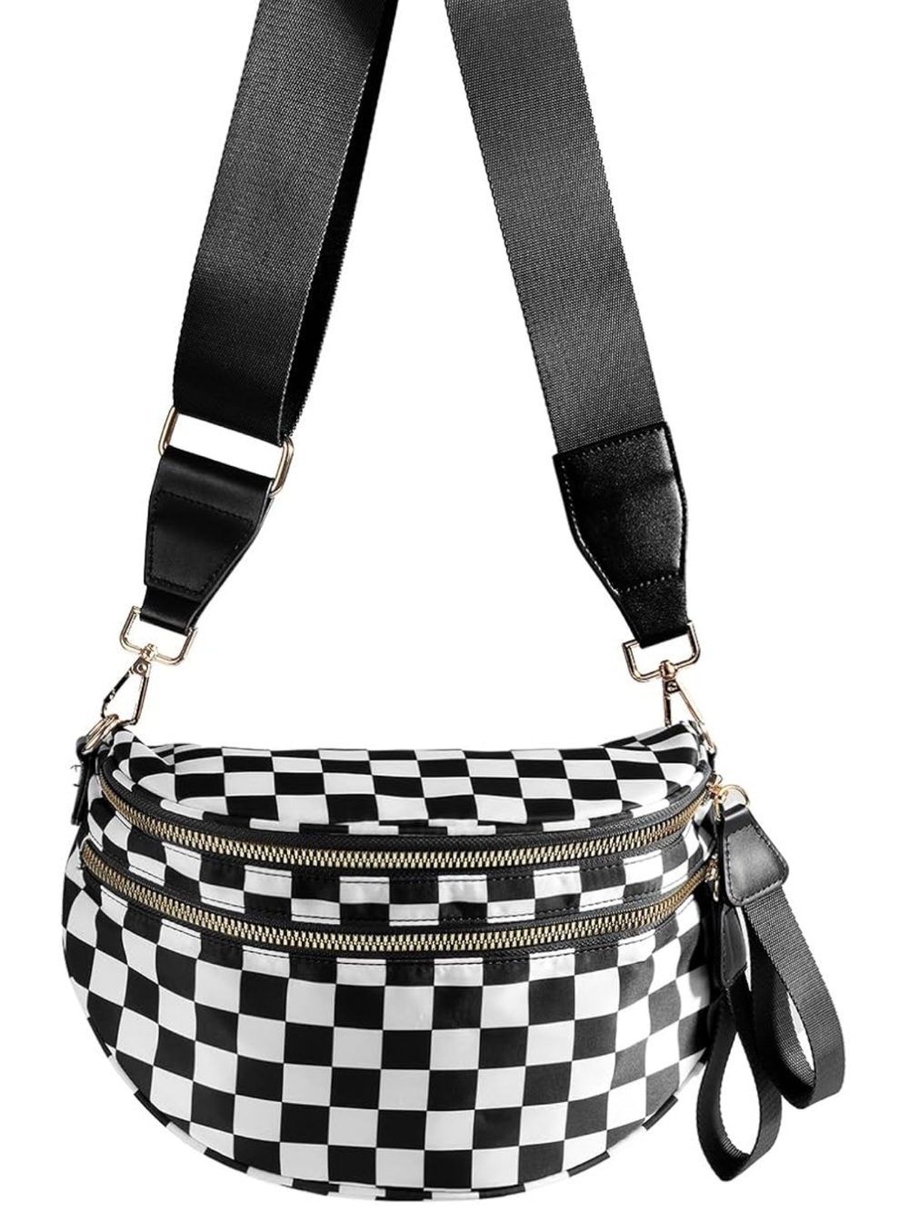 Black & White Checker Crossbody Bag with Matching Wallet